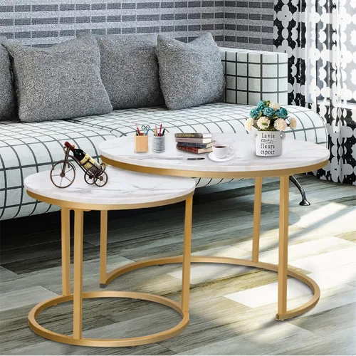 Miniatura 2 de Garden 4 you Mesa auxiliar anidable de mármol blanco sintético para lugares pequeños, 2 juegos de muebles modernos, juegos de sala de estar, mesa