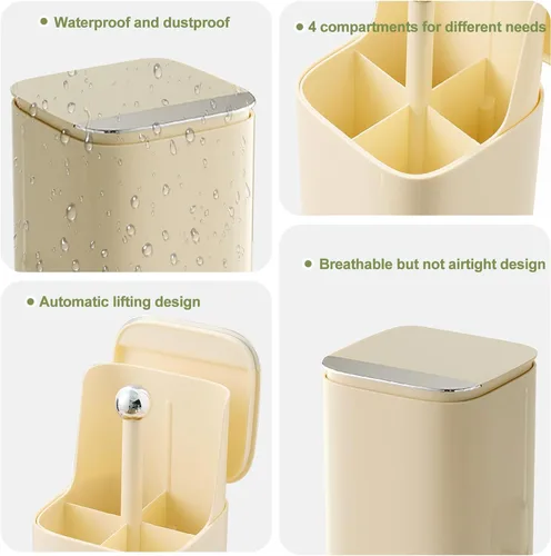 Miniatura 5 de DASITON Soporte para brochas de maquillaje con tapa, organizador de brochas de maquillaje de 4 ranuras, organizador de cosméticos de maquillaje