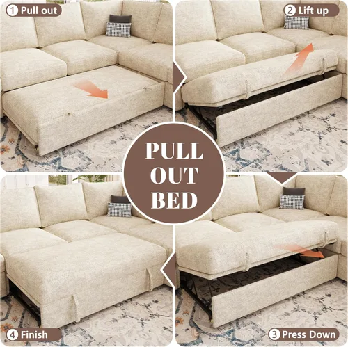 Miniatura 7 de Sofá Seccional Modular de 85 Pulgadas con Cama Extraíble, Sofá Cama Seccional en Forma de L de 5 Asientos con Almacenamiento, Sofás Seccionales