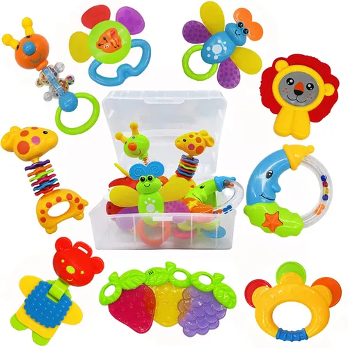 AIVIAI Juguetes para bebés de 0 a 6 meses, juguetes para bebés de 0 a 3 meses, sonajeros para bebés, juego de juguetes con caja de almacenamiento,
