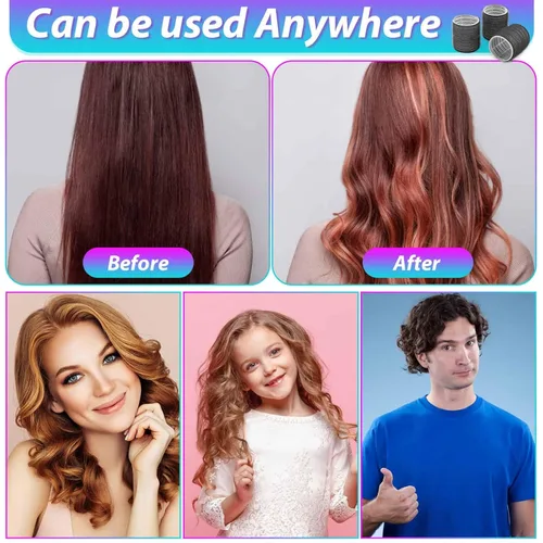 Miniatura 7 de Juego de rizadores de pelo con 24 rodillos (6 jumbo, 6 grandes, 6 medianos, 6 pequeños) y 24 clips para todas las longitudes de cabello (negro)