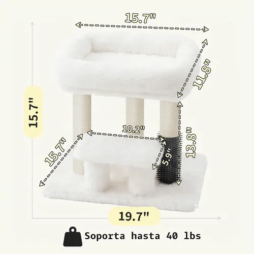 Miniatura 7 de Heybly Poste rascador para gatos, torre de árbol pequeño para gatos con 3 postes de sisal completos, cama de felpa extraíble, cepillo de aseo