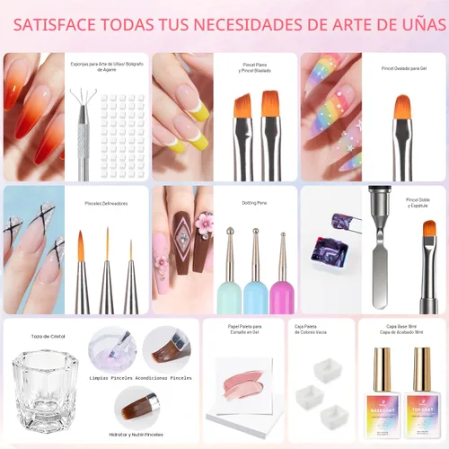 Miniatura 6 de Juego de esmalte de uñas en gel con esponja de 24 colores para dibujo de líneas, diseño de rayas, flores, ombre, rubor, floración, aura, arte