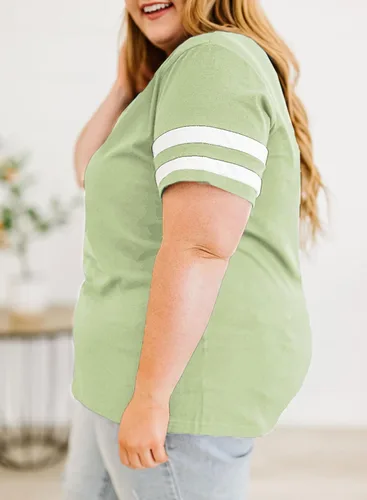 Miniatura 22 de Eytino Blusas de talla grande para mujer, cuello en V, manga corta, a rayas, casual, holgada, con bolsillo (1X-5X)