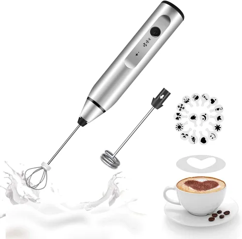 Miniatura 8 de Gbivbe - Espumador de leche de mano, mezclador de bebidas recargable para café con plantillas artísticas, mezclador de café para capuchino