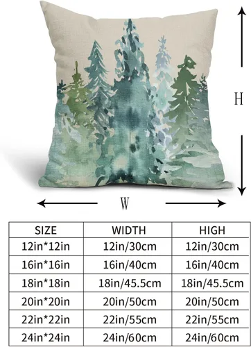 Miniatura 5 de Juego de 2 fundas de almohada de árbol azul verde acuarela de 22 x 22 pulgadas, estilo rústico, estampado de bosque natural, almohadas decorativas