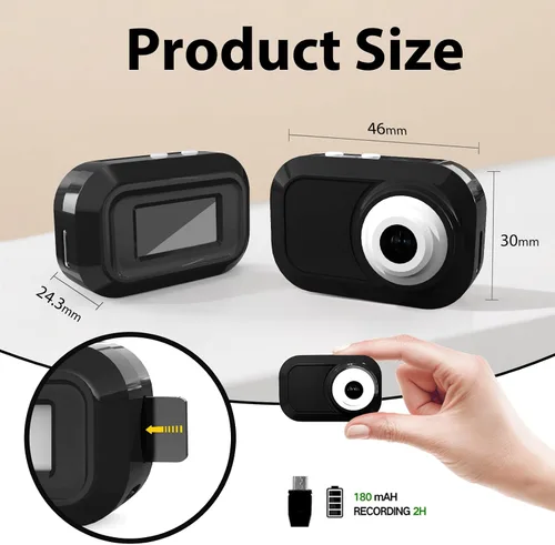 Miniatura 4 de Mini cámara con llavero con 14M 1080P FHD, mini cámara digital de bolsillo, pequeñas cámaras portátiles de 0.96 pulgadas, grabadora de video