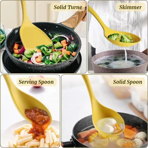 Miniatura 5 de Juego de utensilios de cocina para cocina, juego de utensilios de silicona de 7 piezas con soporte de almacenamiento giratorio, utensilios