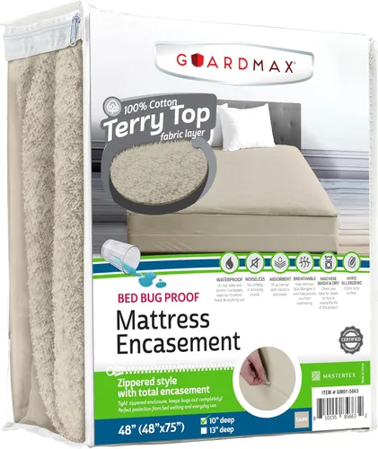 Miniatura 34 de Guardmax Funda de colchón Queen con cremallera, protector de colchón 100% impermeable, suave y absorbente de algodón de rizo superior para niños, 1