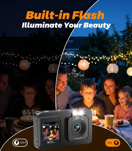 Miniatura 6 de Cámara digital 5K 80MP para fotografía, cámara de vlogging de apuntar y disparar con pantalla dual, zoom 18X y enfoque automático, cámara compacta
