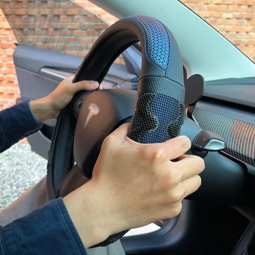 Miniatura 9 de PINCTROT Comfy Grip - Funda para volante para Tesla Model Y/3 2016-2025 2026 Standard/Highland/Juniper, forma de D de 14 pulgadas tamaño pequeño