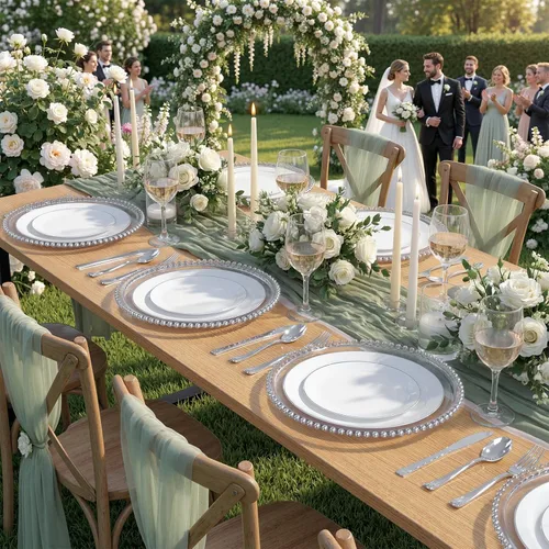 Miniatura 11 de KIRE 100 platos de plástico plateado, platos desechables blancos resistentes con borde plateado para fiesta/boda, incluye 50 platos llanos de 10.25