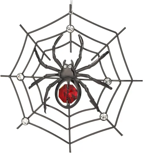 Miniatura 10 de Ornamento colgante de araña negra de Matashi para árbol de Navidad con cristales azules y transparentes – Decoración de telaraña de araña