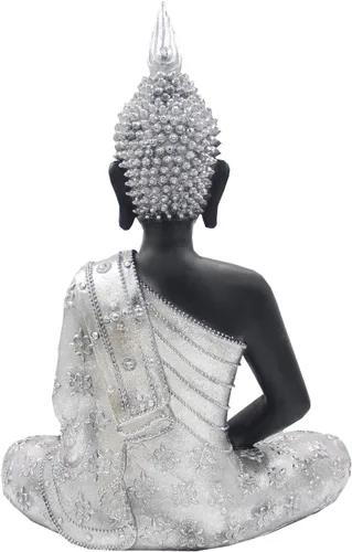 Miniatura 4 de DharmaObjects Estatua de Buda meditando Zen Mindfulness Peace Harmony (plata, 11 pulgadas)