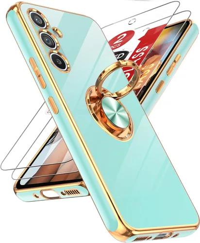 Miniatura 128 de LeYi Funda para Samsung Galaxy S22 Ultra con soporte de anillo giratorio de 360°, soporte magnético, chapado en oro rosa, borde protector para Negro