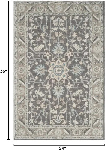 Miniatura 2 de SAFAVIEH Blossom Collection - Alfombra decorativa, 2 x 3 pies, gris oscuro y marrón claro, lana hecha a mano, ideal para zonas de alto tráfico