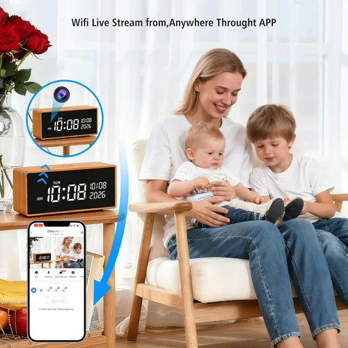 Miniatura 2 de Cámara de reloj, 1080P Full HD, cámara de seguridad, con visión nocturna, conexión Bluetooth, alarma de detección de movimiento AI, almacenamiento