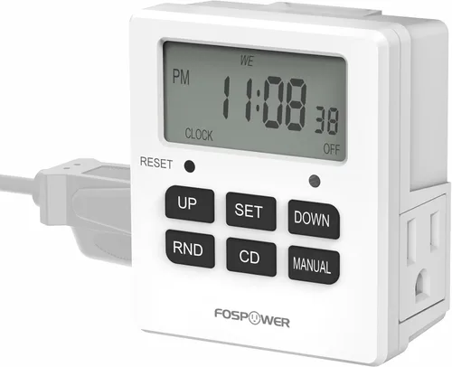 Fospower Temporizadores digitales de 7 días para tomas de corriente en interiores, interruptor de temporizador de luz de salida programable dual
