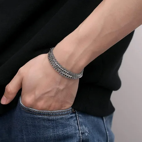 Miniatura 23 de LinnaLove Cadena intercambiable de acero inoxidable para pulseras de identificación de alerta médica para mujeres y hombres