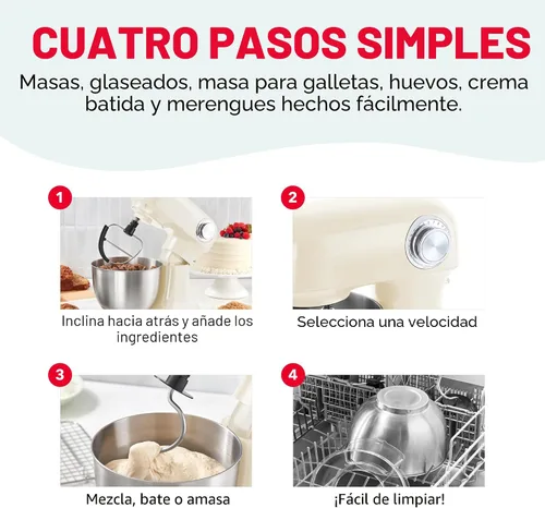 Miniatura 6 de Dash Batidora de pie con cabezal inclinable de 3.5 cuartos de galón, batidora eléctrica de pie con cuenco de acero inoxidable y protector contra