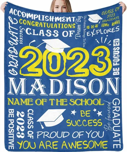 Miniatura 38 de Decoraciones de graduación 2023, manta de regalo para ella, él, felicitaciones 2023, azul oscuro, manta de graduado con nombre personalizado, No.11