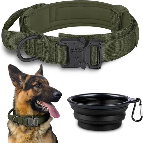 Miniatura 10 de COOYOO Juego de 3 collares tácticos para perros, collar ajustable de nailon para entrenamiento militar con mango de control y hebilla de metal
