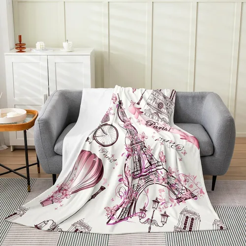 Erosebridal Manta de la Torre Eiffel de 40 x 50 pulgadas, manta romántica de forro polar de París rosa para niñas, adultos, mujeres y parejas, manta