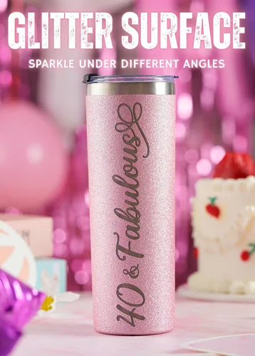 Miniatura 3 de Onebttl Regalos de cumpleaños número 40 para mujeres, mujeres, ella, 40 y fabuloso, vaso aislado de acero inoxidable con purpurina de 20 onzas