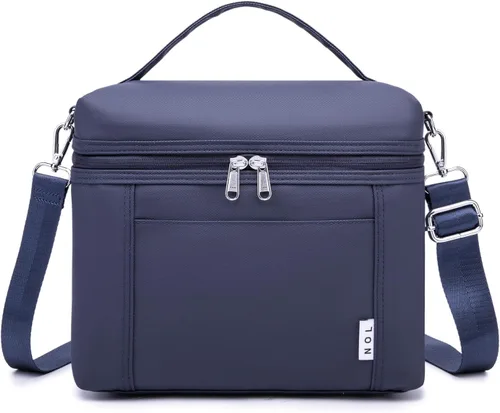 NOL Natural Organic Lifestyle - Loncheras aisladas para mujer, bolsa enfriadora, ligera, de nailon, impermeable, para el trabajo (azul marino, M