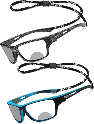 Miniatura 9 de Paquete de 2 gafas de lectura bifocales fotocromáticas de transición para ciclismo para hombres y mujeres, gafas de sol deportivas cuadradas negras