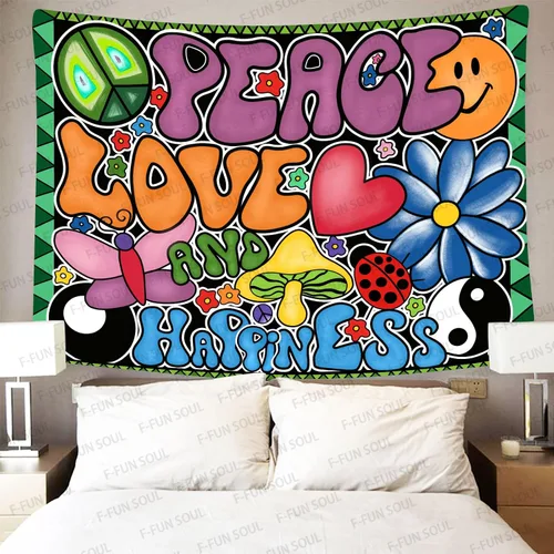 Miniatura 5 de F-FUN SOUL Tapiz de paz amor y felicidad, tapices geniales, 40 x 30 pulgadas, tapices temáticos de los años 70, tapiz estético hippie para colgar