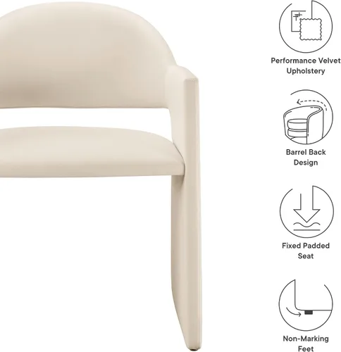 Miniatura 3 de Modway Talia Performance - Sillón de comedor de terciopelo en alabastro, moderna silla de comedor curvada con respaldo abierto, silla de barril