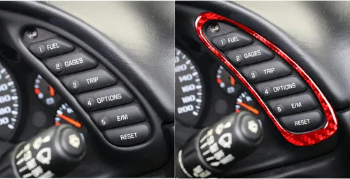 Miniatura 6 de 2 unids/set rojo interior del coche para Corvette C5 Accesorios tablero multifunción botón marco fibra de carbono cubierta Trim para Chevrolet