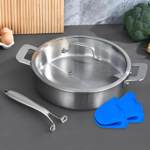 Miniatura 7 de LOLYKITCH Sartenes de acero inoxidable de tres capas de 8.5 a 10 pulgadas y sartén para saltear de 12 pulgadas con tapa, juego de utensilios