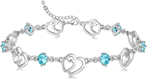 Bracelets for Women 925 Sterling Silver Love Heart Bracelet Charms Bracelet Trendy Dainty Gift for Ladies Wife Bride Sister Friend Anniversary