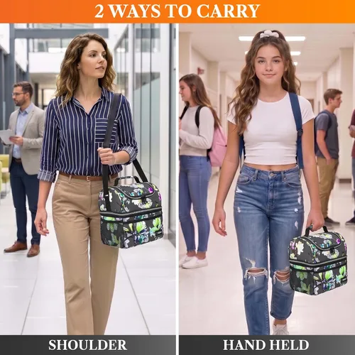 Miniatura 6 de OPUX Lonchera para mujeres, bolsa de almuerzo grande aislada para adultos, trabajo, doble cubierta, lonchera para preparar comidas, compartimento