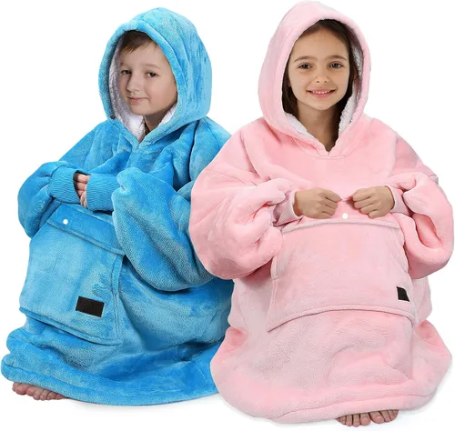 Miniatura 6 de Catalonia Sudadera tipo manta con capucha para niños, sudadera de sherpa extragrande para adolescentes jóvenes, idea de regalo Azul marino - Niños