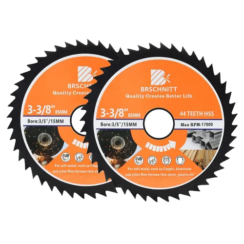 Miniatura 17 de Hoja de Sierra Circular HSS de 3 3/8 pulgadas - BRSCHNITT 44T Orificio de 3/5"-3/8" Discos de Corte para Cortar Madera, Cobre, Aluminio, Plástico