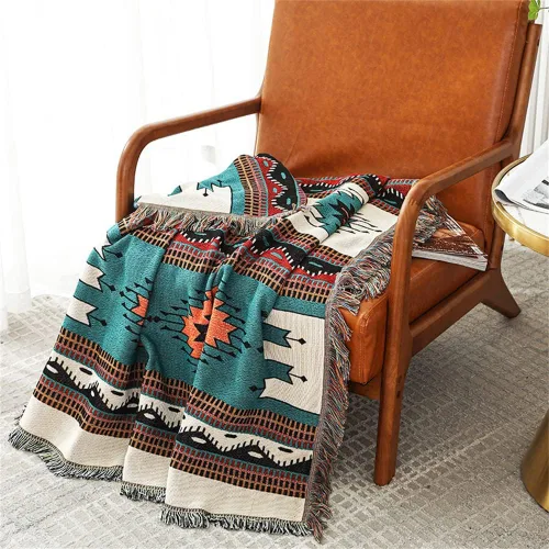 Miniatura 3 de Homesy Manta bohemia del suroeste reversible verde azteca del suroeste para sofá, silla, hogar, exterior, playa, tienda de campaña, viajes