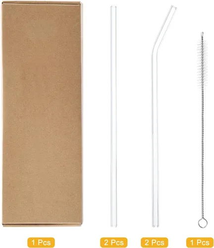 Miniatura 3 de uxcell Pajitas de vidrio reutilizables, 4 popotes de repuesto de vaso de viaje de 7.874 x 0.244 in con un cepillo de limpieza para bebidas de té