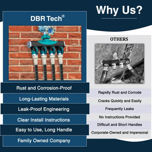 Miniatura 5 de DBR Tech® Divisor de manguera de 4 vías (durabilidad superior), conector de mangueras de jardín premium, válvula de agua resistente de 4 vías