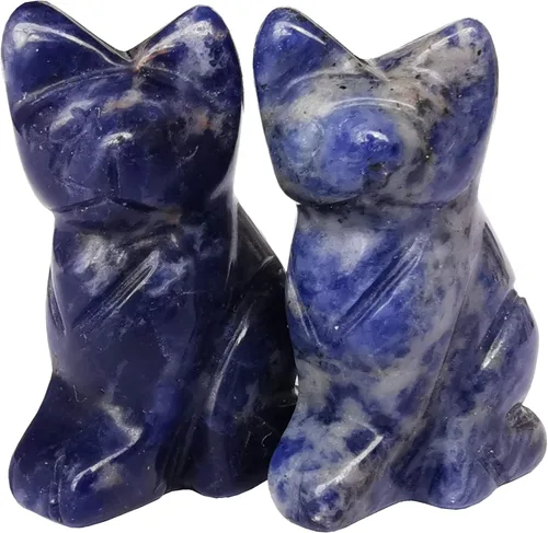 Miniatura 15 de 2 piezas de cristales de labradorita negra natural y piedras curativas, figuras de gato de la suerte talladas en bolsillo, coleccionables de 1.5