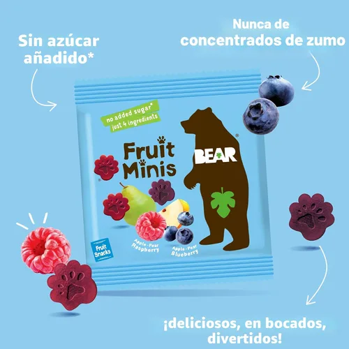 Miniatura 5 de BEAR Mini bocado de frutas real, frambuesa/arándano, bocadillos de tamaño mordido para niños, sin gluten, vegano, sin OMG, 0.7 onzas (paquete de 18)