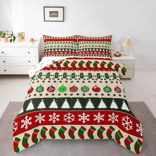 Miniatura 38 de Erosebridal Juego de edredón de Papá Noel tamaño matrimonial para niños y niñas, edredón de plumón de Feliz Navidad, juego de ropa de cama