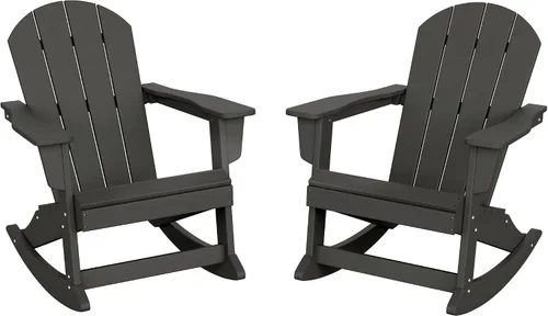 Miniatura 19 de HDPE Laguna Silla mecedora Adirondack de polietileno para exteriores (juego de 2), color negro