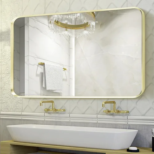 Miniatura 39 de Espejo de montaje en pared para baño, espejo rectangular de tocador rectangular con marco de metal negro cepillado (16 x 20 pulgadas, negro)