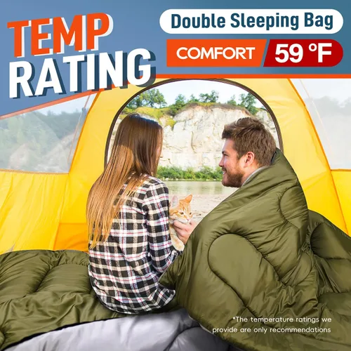 Miniatura 2 de MEREZA Saco de dormir doble para adultos y hombres con almohada, tamaño XL, Queen, saco de dormir para dos personas para todas las estaciones