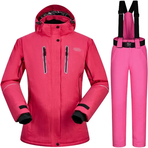 Miniatura 20 de Conjunto de chaquetas y pantalones de esquí para mujer, invierno al aire libre, talla grande, trajes de esquí cálidos con capucha, trajes de nieve E