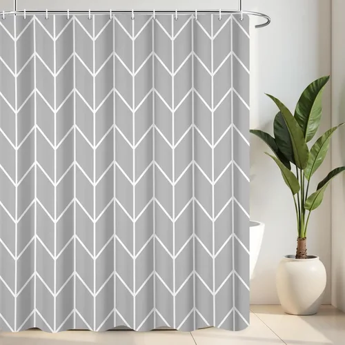 Miniatura 21 de Cortina de ducha en blanco y negro, divertido cabezal de ducha y gotas de agua, cortinas de ducha para baño, lavable a máquina, cortina de tela