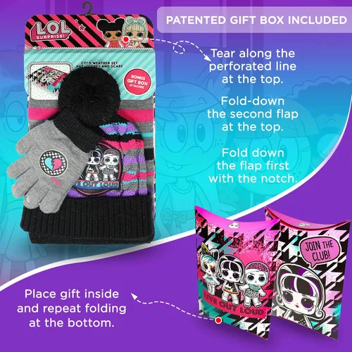 Miniatura 3 de LOL Surprise - Conjunto de sombrero y guante de invierno para niñas y niños pequeños sombrero de invierno con bufanda y sombrero y guante para niños